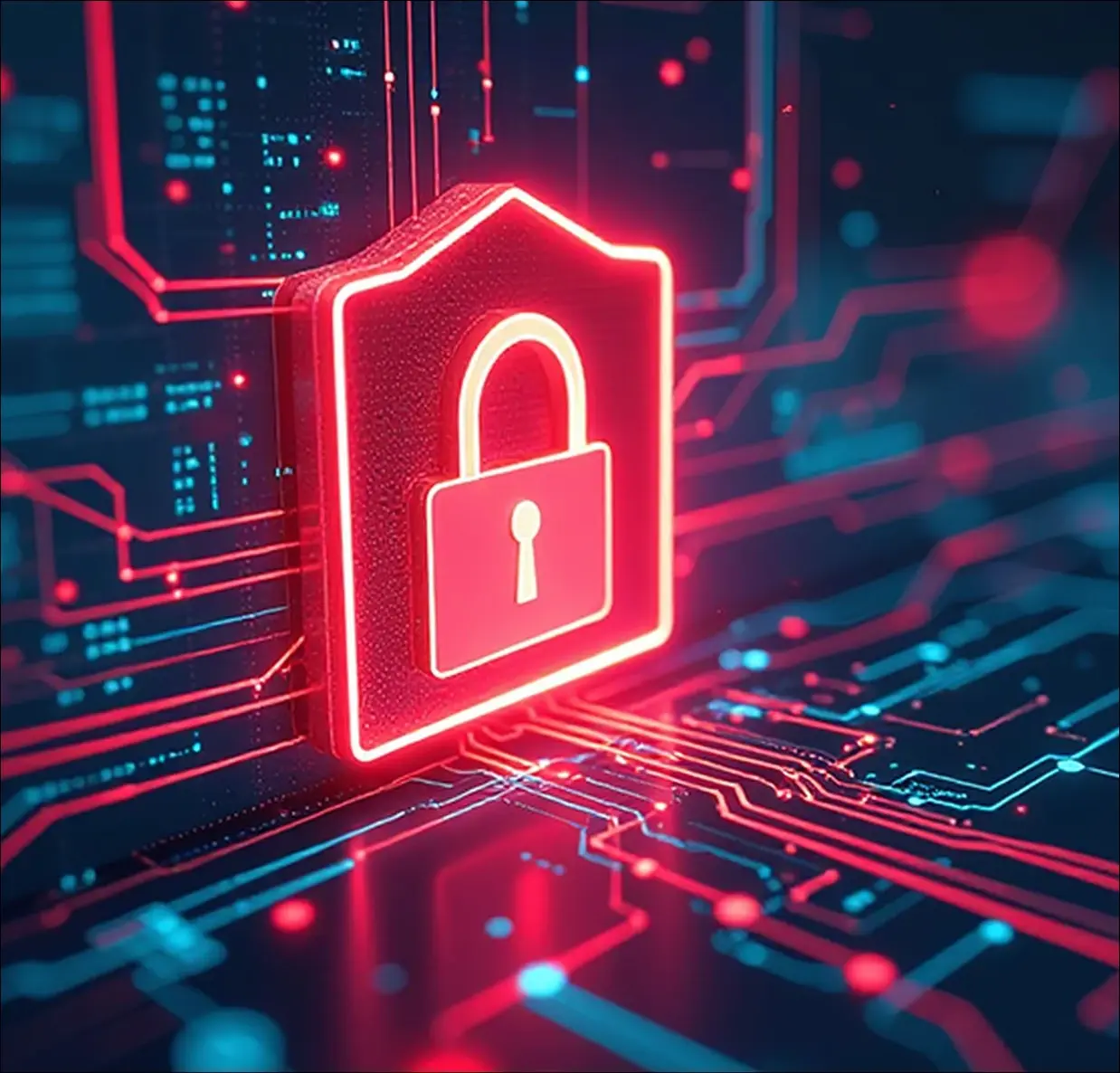 An abstract graphic representing a digital shield.