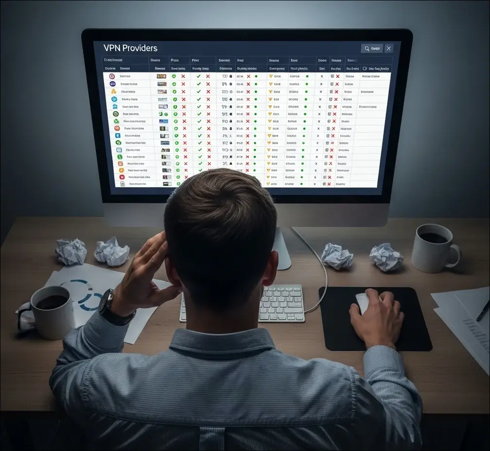 A diagram showing a secure VPN connection shielding a user from external threats.