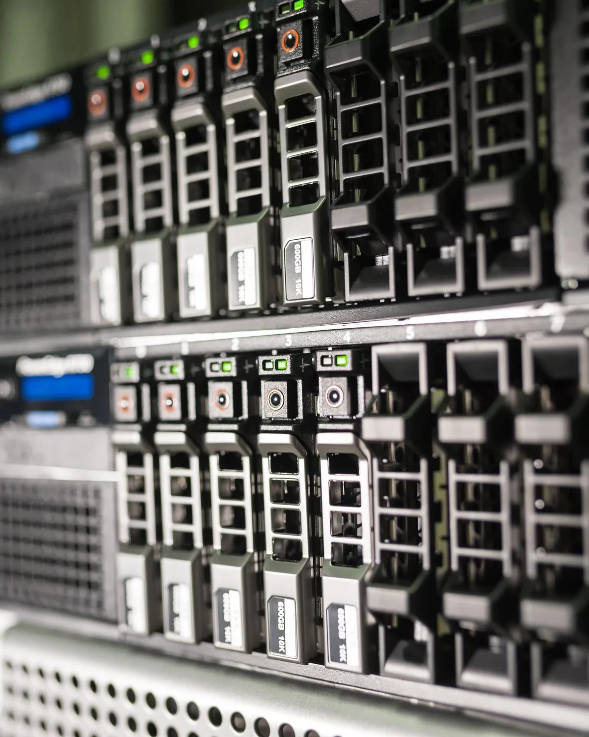 Rack servers with their drive bays lit, servers you control.